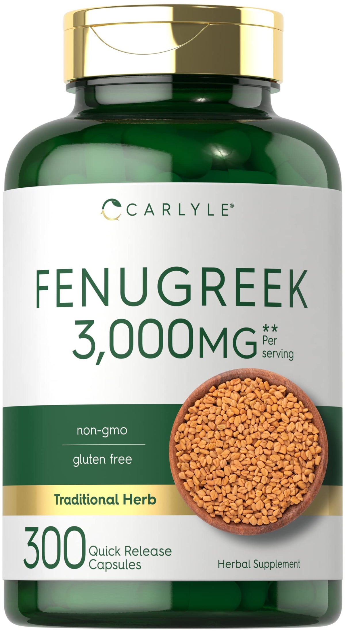 Carlyle Fenugreek Capsules | 300 Count | Non-GMO & Gluten Free Extract | Fenugreek 