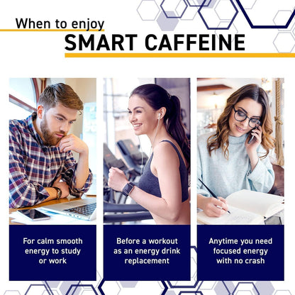Smart Caffeine Pills w/ L-Theanine 200mg, Energy & Focus Support - 60 Count | 100mg Caffeine Per Serving - No crash or Jitters - Non-GMO & Gluten Free - Natural Stacks