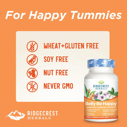 RidgeCrest Herbals Belly Be Happy - 60 Capsules - Digestive Comfort Support - Non-GMO