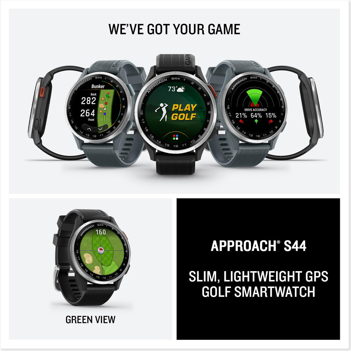 Garmin Approach® S44, Golf GPS Smartwatch, 43mm, Black