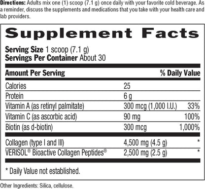 Country Life Maxi-Collagen 7000 Powder - Verisol Bioactive Collagen Peptides, Vitamin C, A & Biotin, 4,500 mg Types I & III Grass-Fed Collagen - Supports Skin, Hair, Nails & Joint Health, 7.5 oz