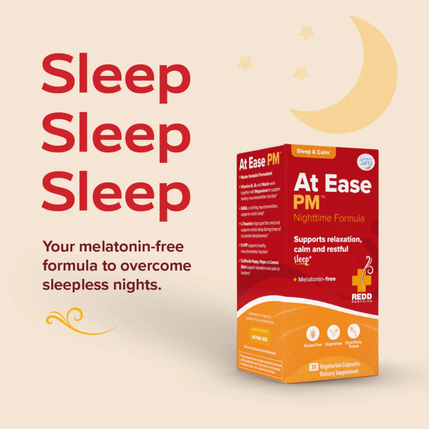 Redd Remedies, At Ease PM, Natural Sleep Aid, Supports Relaxation, 30 Vegetarian Capsules