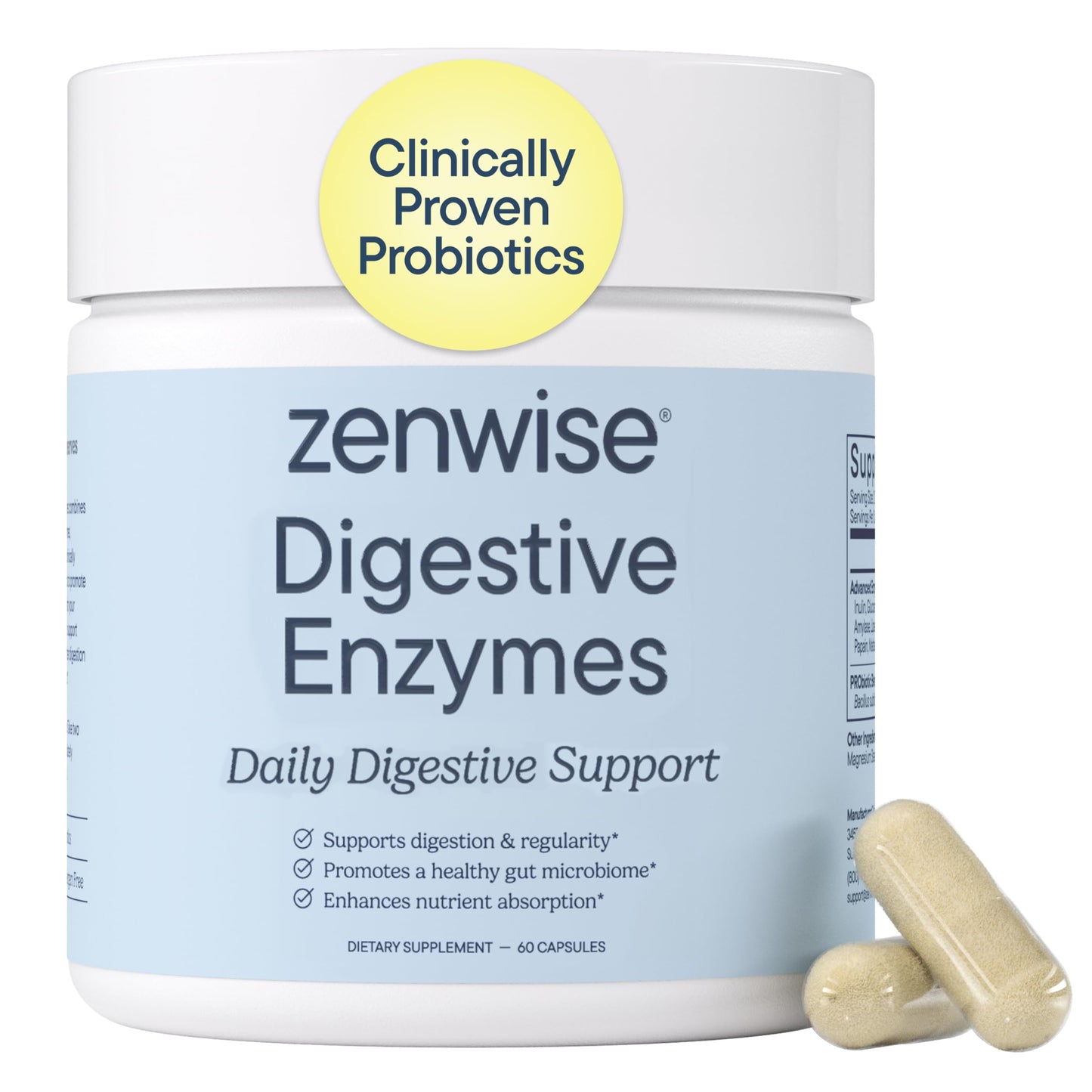 Zenwise Health Digestive Enzymes, Probiotics, for Gut Health Bloat - 180 CT | Multi Enzymes, Probiotics, Bromelain, Papaya, DE111 Probiotics Prebiotics, Gas and Bloating Relief, Vegetarian