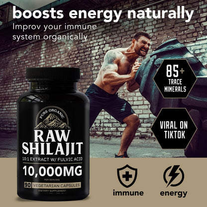 Shilajit for Men 10000mg Max Potency Vegan Capsules 90 Count with Fulvic Acid & Over