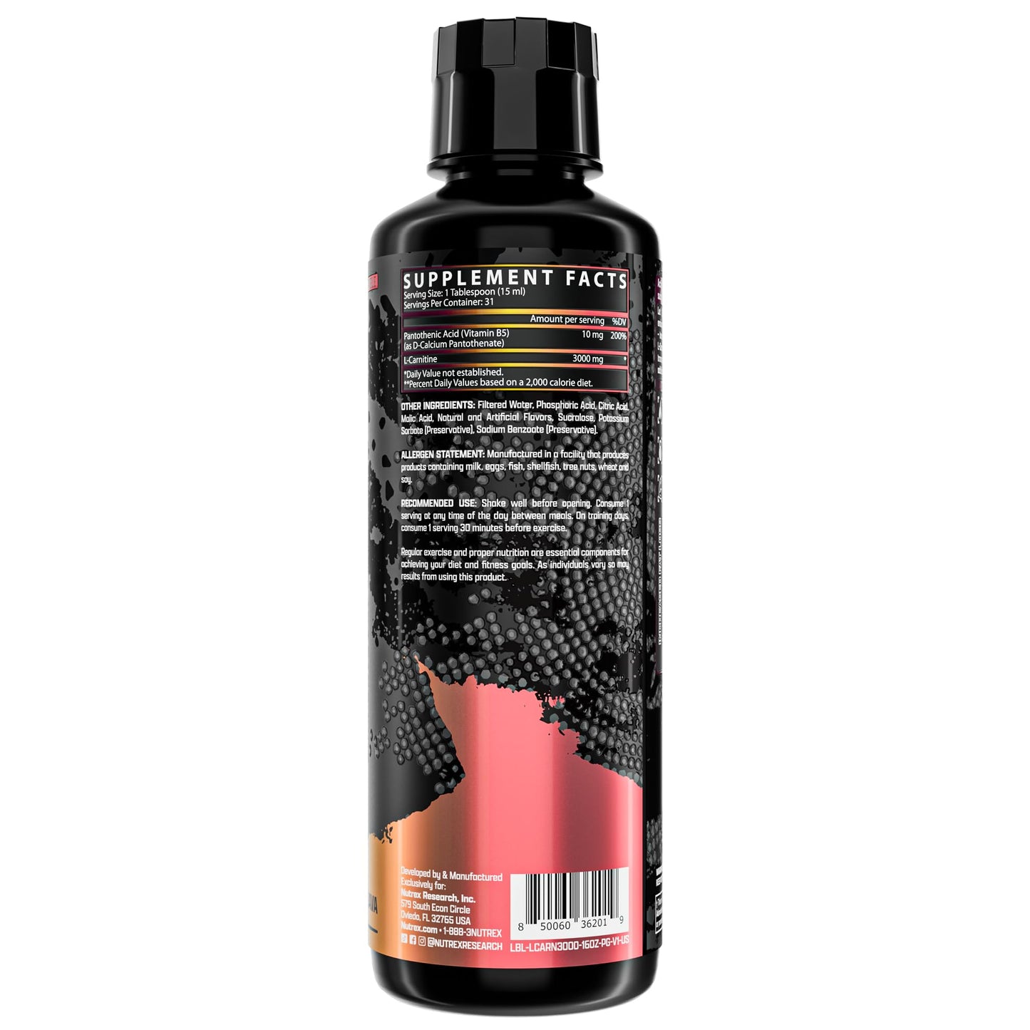 Nutrex Research L Carnitine 3000 - Clinically Dosed L-Carnitine Liquid for Energy, Metabolism & Muscle Recovery - Delicious Strawberry Watermelon - No Sugar, No Carbs, No Stimulants - 31 Servings