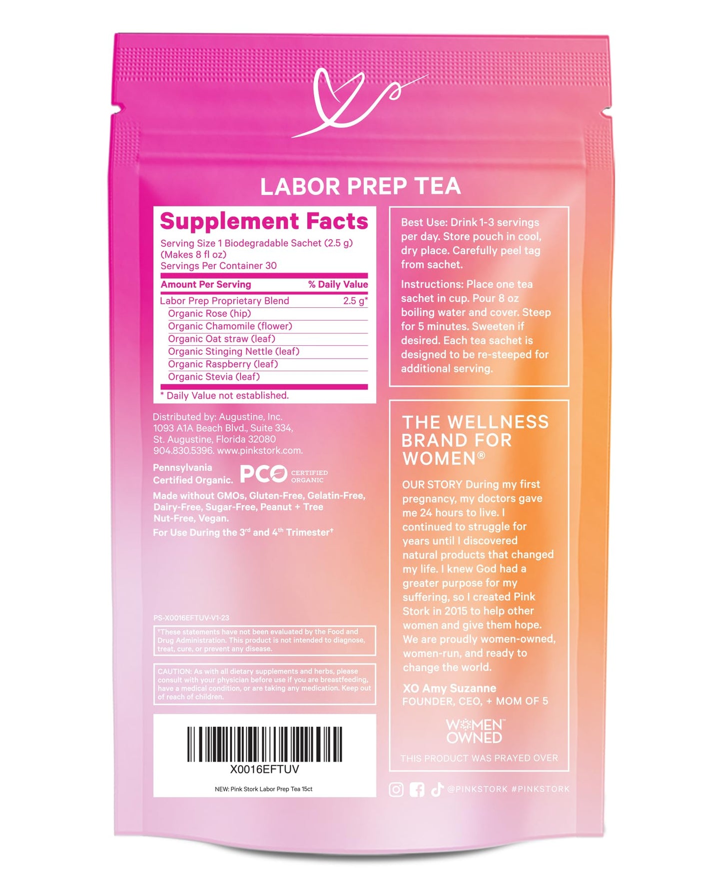 Pink Stork Organic Labor Prep Tea, Sweet Floral Flavor, 30 Cups | Red Raspberry Leadf, Chamomile + Rosehip, Caffeine-Free, Third Trimester Pregnancy, 15 Sachets