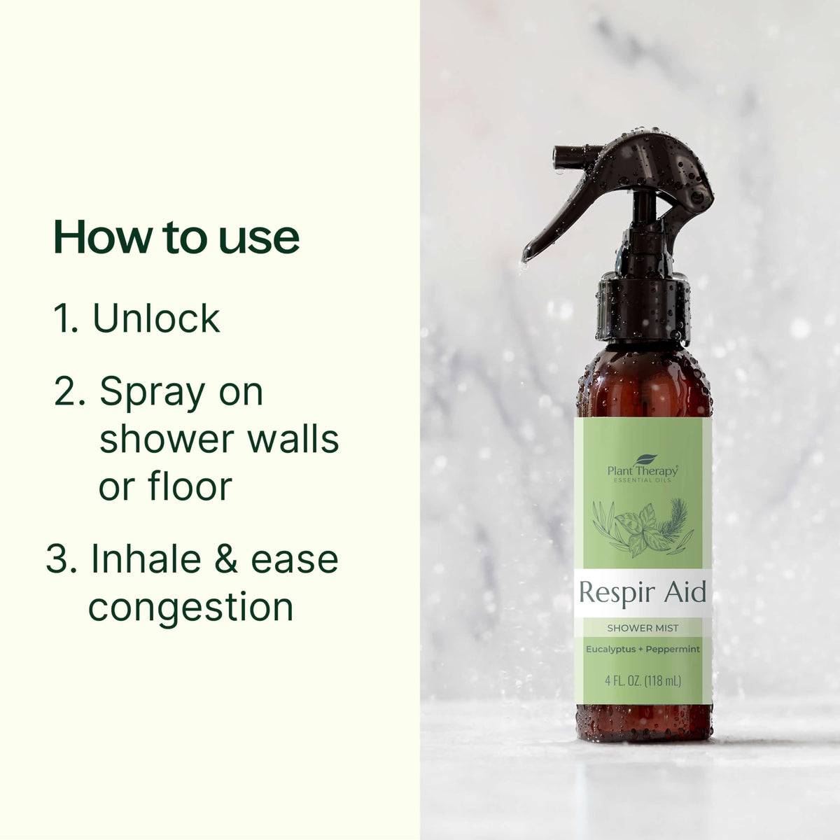Plant Therapy Respir Aid Shower Mist 4 oz Refreshing & Crisp Aroma, Great to Help Clear Congestion