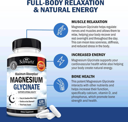 Magnesium Glycinate 500mg Per Serving | Max Absorption | 120 Mini Capsules