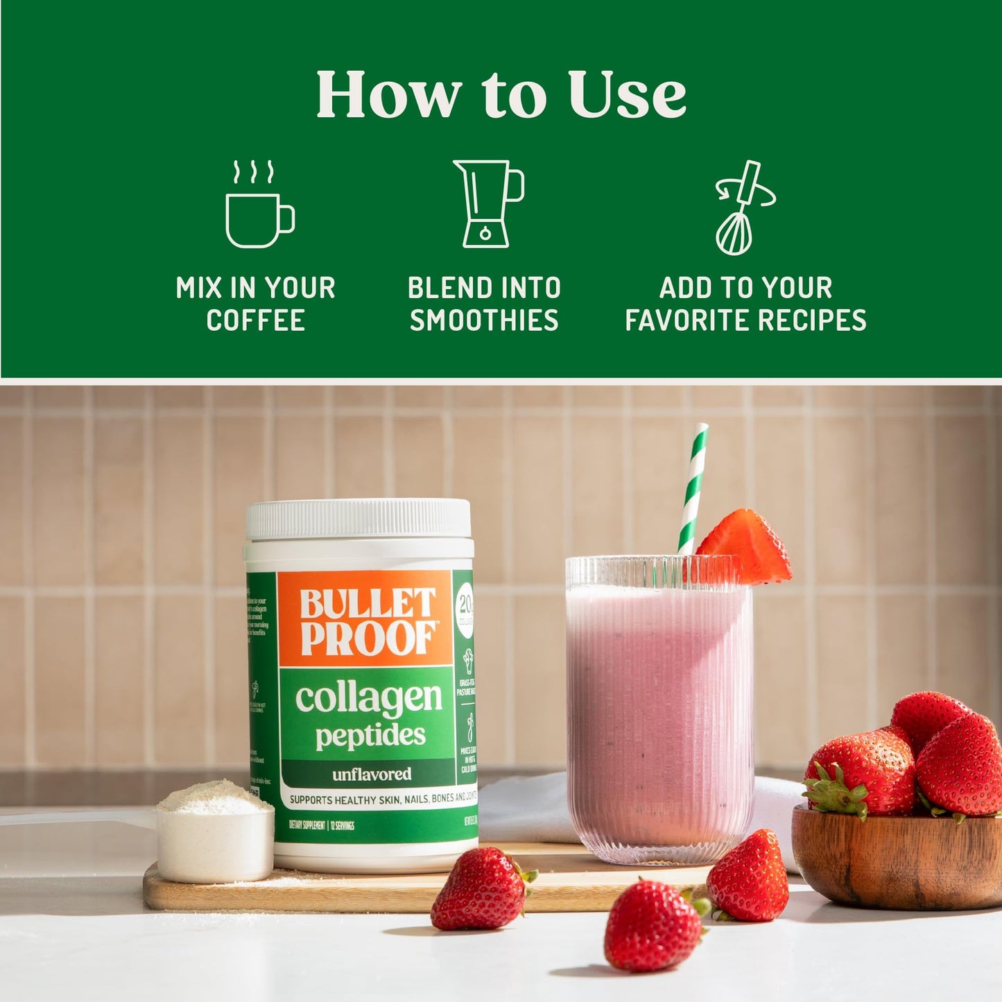 Bulletproof Unflavored Collagen Peptides Powder, 20g Grass-Fed Collagen Protein and Amino Acids for Skin, Bones and Joints, 17.6 Ounces