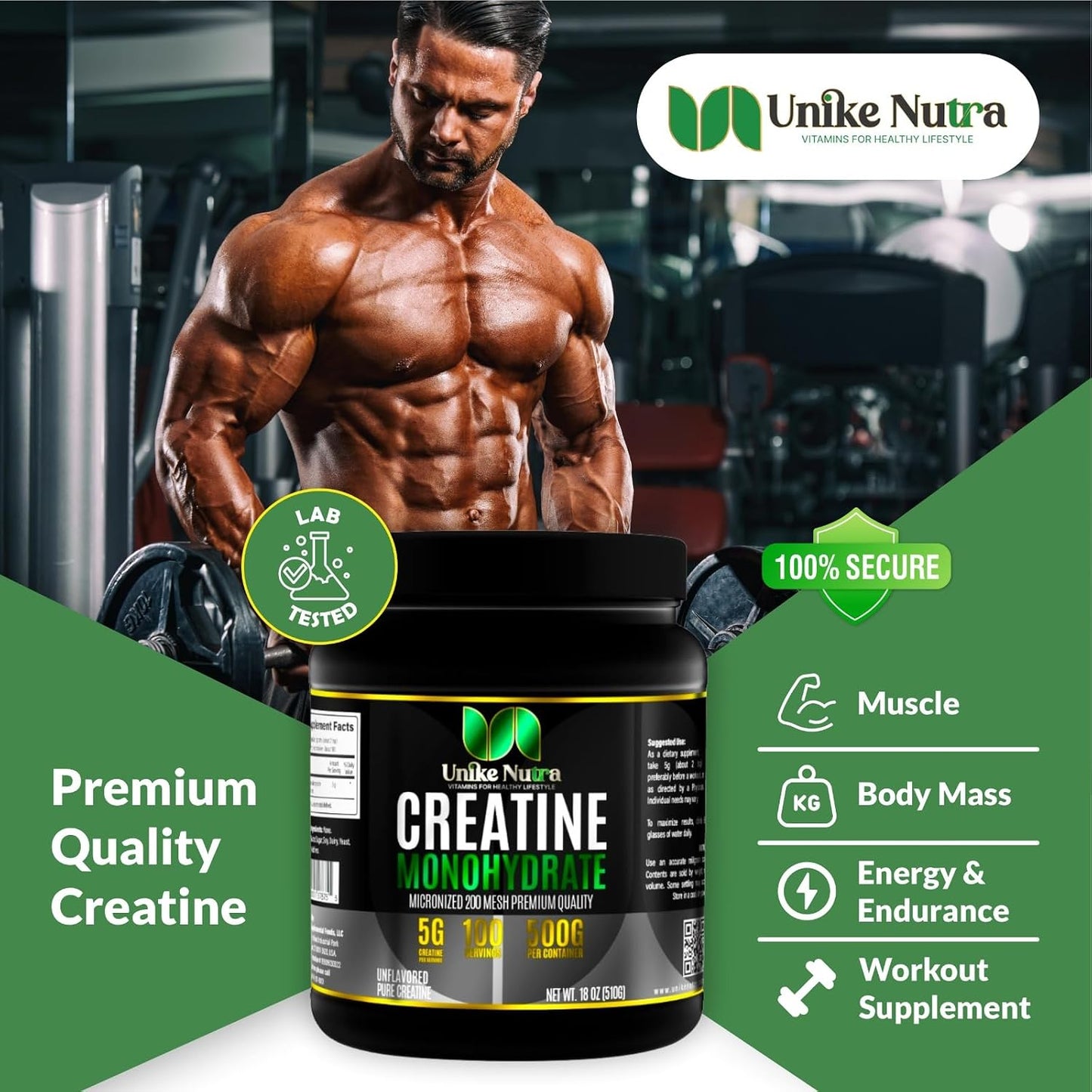 Pure Creatine Monohydrate Powder Supplement, Unflavored, Supports Bulk Muscle Energy, Recovery, & Strength - Creatine Supplement for Men & Women - 500G, 5000mg Per Serv (5g) - 100 Servings