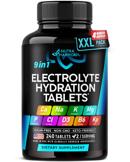 Electrolytes - Electrolyte Tablets with Magnesium, Sodium, Potassium, Chloride, Vitamins D3 & B6, Kelp Powder - Salt Pills - Lab Tested - Oral Tablets as Capsules - Vegan & Keto Friendly - 120 Tabs