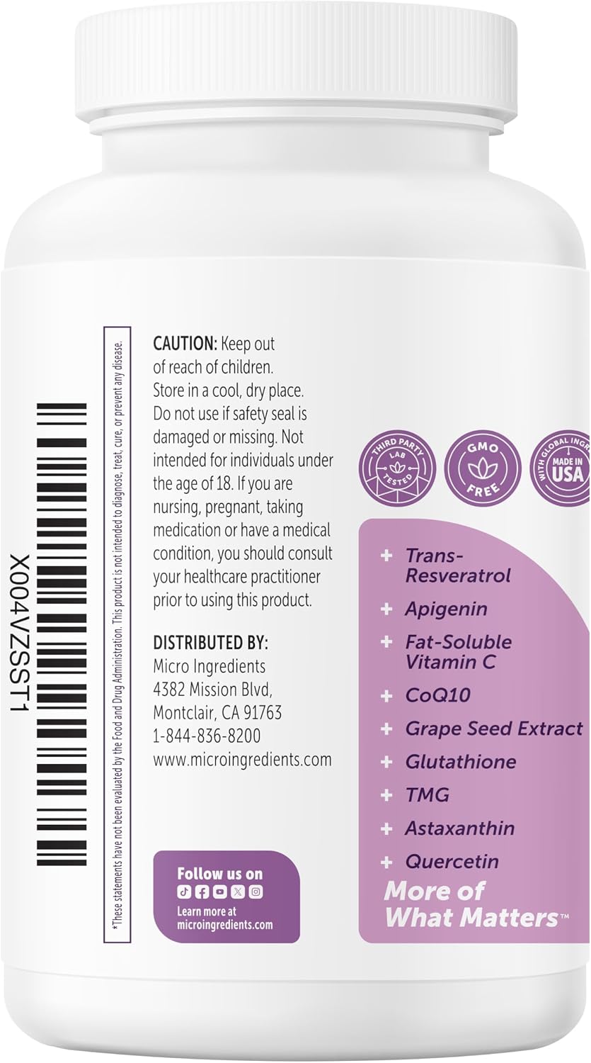 Micro Ingredients NMN Complex 1000mg Per Serving, 120 Veggie Capsules | 10-in-1 with Nicotinamide Mononucleotide, Resveratrol, Astaxanthin, TMG & CoQ10. NAD+ Supplement Precursor. Filler Free.