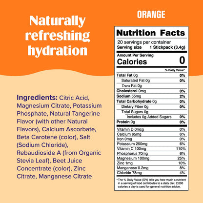 Ultima Replenisher Daily Electrolyte Drink Mix – Orange, 20 Stickpacks – Hydration