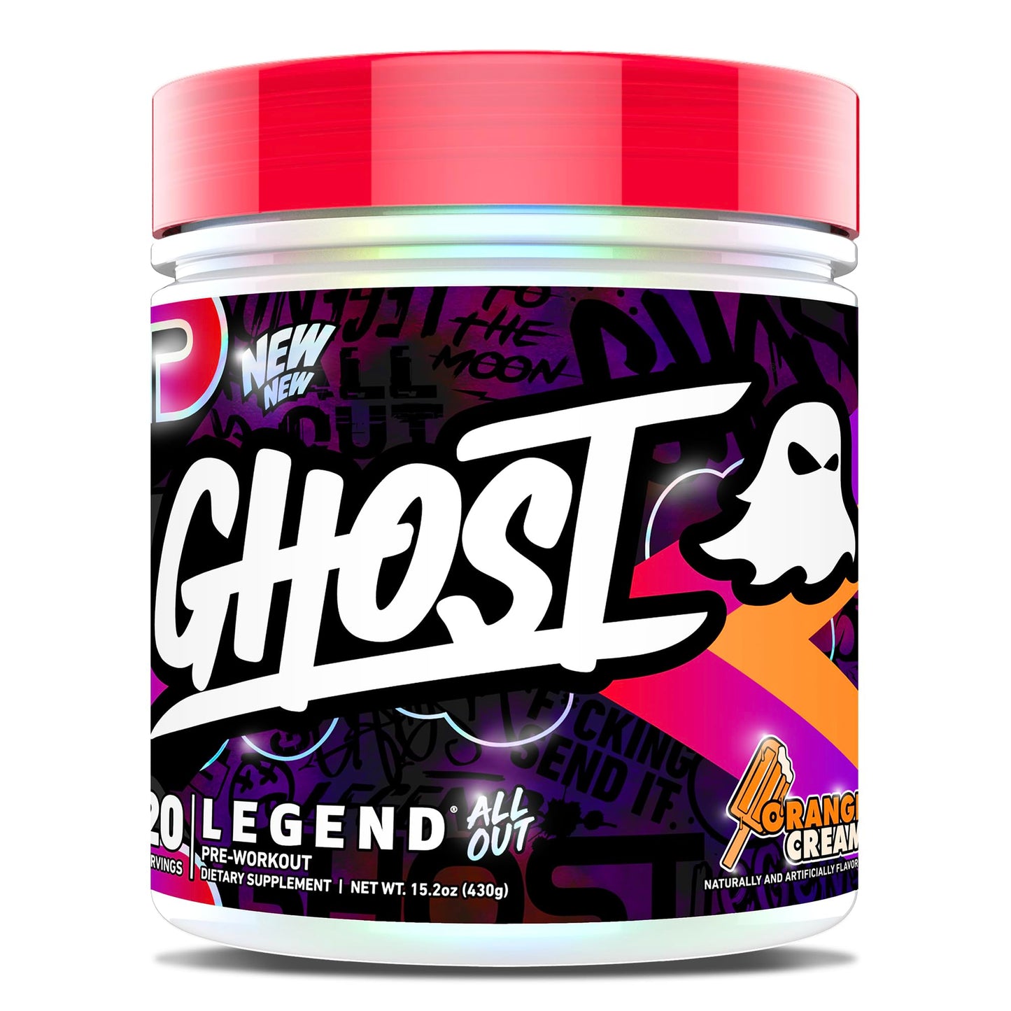 GHOST Legend All Out Pre-Workout Powder, Strawbango - 20 Servings - Preworkout Drink Mix Supplement for Men & Women - Energy & Pumps - Caffeine, Beta Alanine, Betaine, NO3-T- Sugar Free