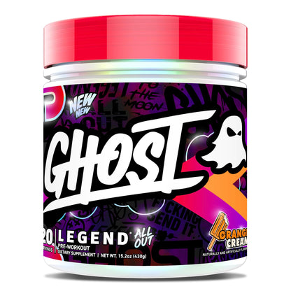 GHOST Legend All Out Pre-Workout Powder, Strawbango - 20 Servings - Preworkout Drink Mix Supplement for Men & Women - Energy & Pumps - Caffeine, Beta Alanine, Betaine, NO3-T- Sugar Free