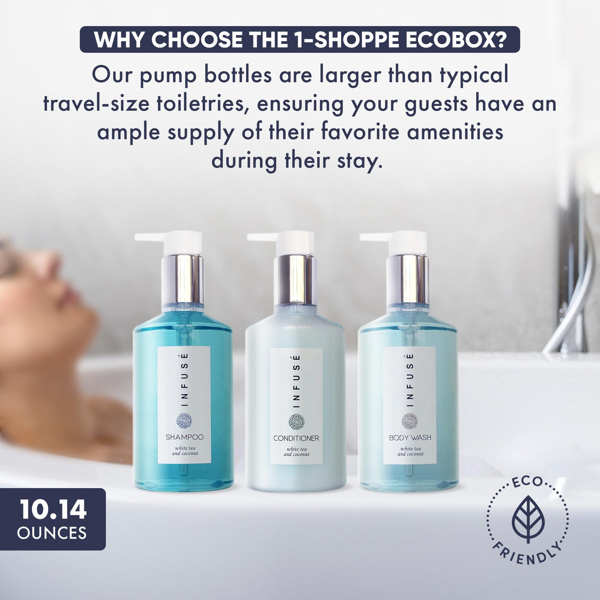 Infuse 1-Shoppe 40 Piece Ecobox All-In-Kit | White Tea and Coconut Soap | 12 Shampoo