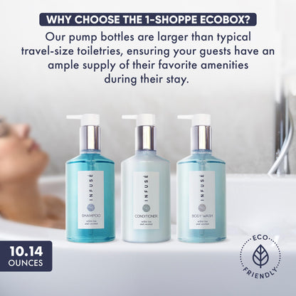 Infuse 1-Shoppe 40 Piece Ecobox All-In-Kit | White Tea and Coconut Soap | 12 Shampoo