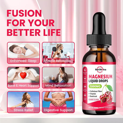 (2 Pack) Magnesium Glycinate Liquid Drop for Sleep, Nerve, Energy, Muscle Sugar-Free Pineapple & Cherry Flavor