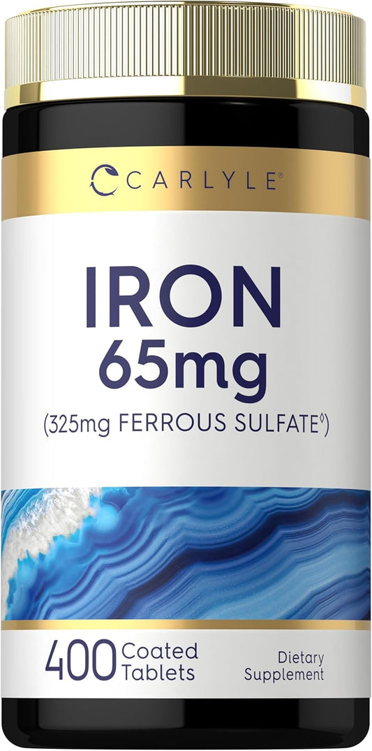 Carlyle Iron Ferrous Sulfate 325mg, 65 mg | 400 Tablets | Non-GMO, Gluten Free, and Vegetarian Supplement | High Potency
