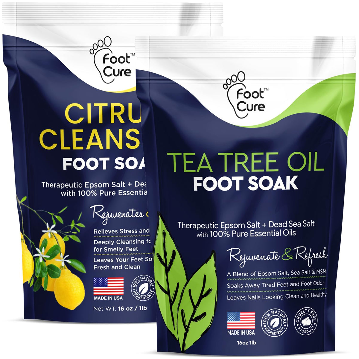 Tea Tree Oil & Citrus Detox Foot Soak with Epsom Salts - All Natural Salts for Post Workout