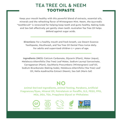 Desert Essence Tea Tree Oil Toothpaste - Mint - 6.25 Ounce - Refreshing Taste - Deep Cleans Teeth & Gums - Helps Fight Plaque - Sea Salt - Pure Essential Oil - Baking Soda - Promotes Healthy Mouth