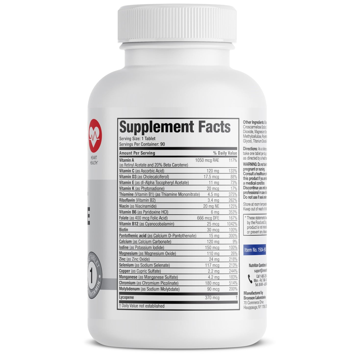 Bronson ONE Daily Mens 50+ Complete Multivitamin Multimineral, 180 Tablets | Once-Daily, Targeted Nutrition For Active Men Over 50, Non-GMO, Gluten-Free, Soy-Free