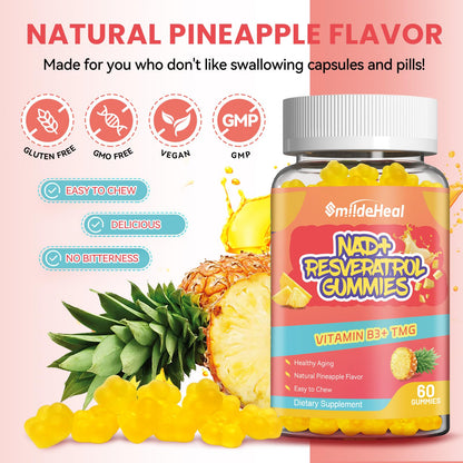 NAD+ Resveratrol Gummies NAD+ Supplement 500mg with Vitamin B3 & TMG – Healthy Aging, Energy & Cellular Health Support – Vegan Friendly, Natural Pectin – 60 Gummies, 30-Day Supply