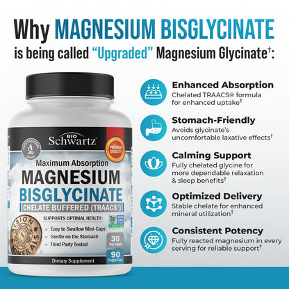 Magnesium Bisglycinate Chelated Supplement -180 Capsules