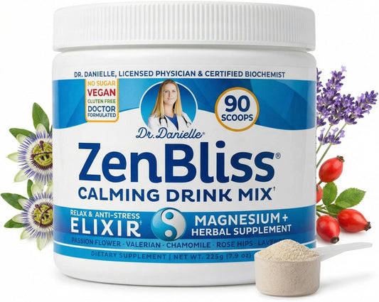 Zenbliss Calming Magnesium Drink Mix for Relaxation & Muscle Comfort – Magnesium Powder Supplement for Stress Support – By Dr. Danielle