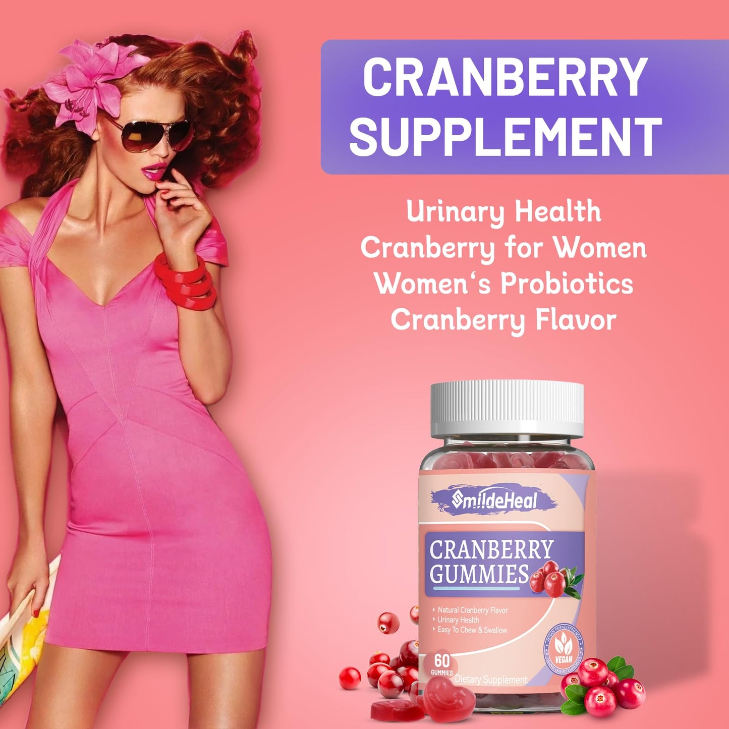 Cranberry Gummies 1000mg, Cranberry Supplements for Women 60 Count | Cranberry Gummies 1000mg, Cranberry Supplements for Women, with D-Mannose 250mg, Urinary Tract Health 60 Count