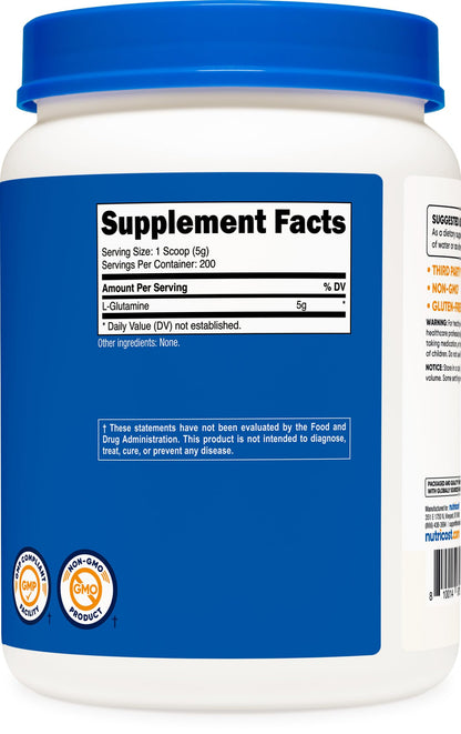 Nutricost L-Glutamine Powder (500 Grams) Unflavored - Gluten Free & Non-GMO, 100 Servings