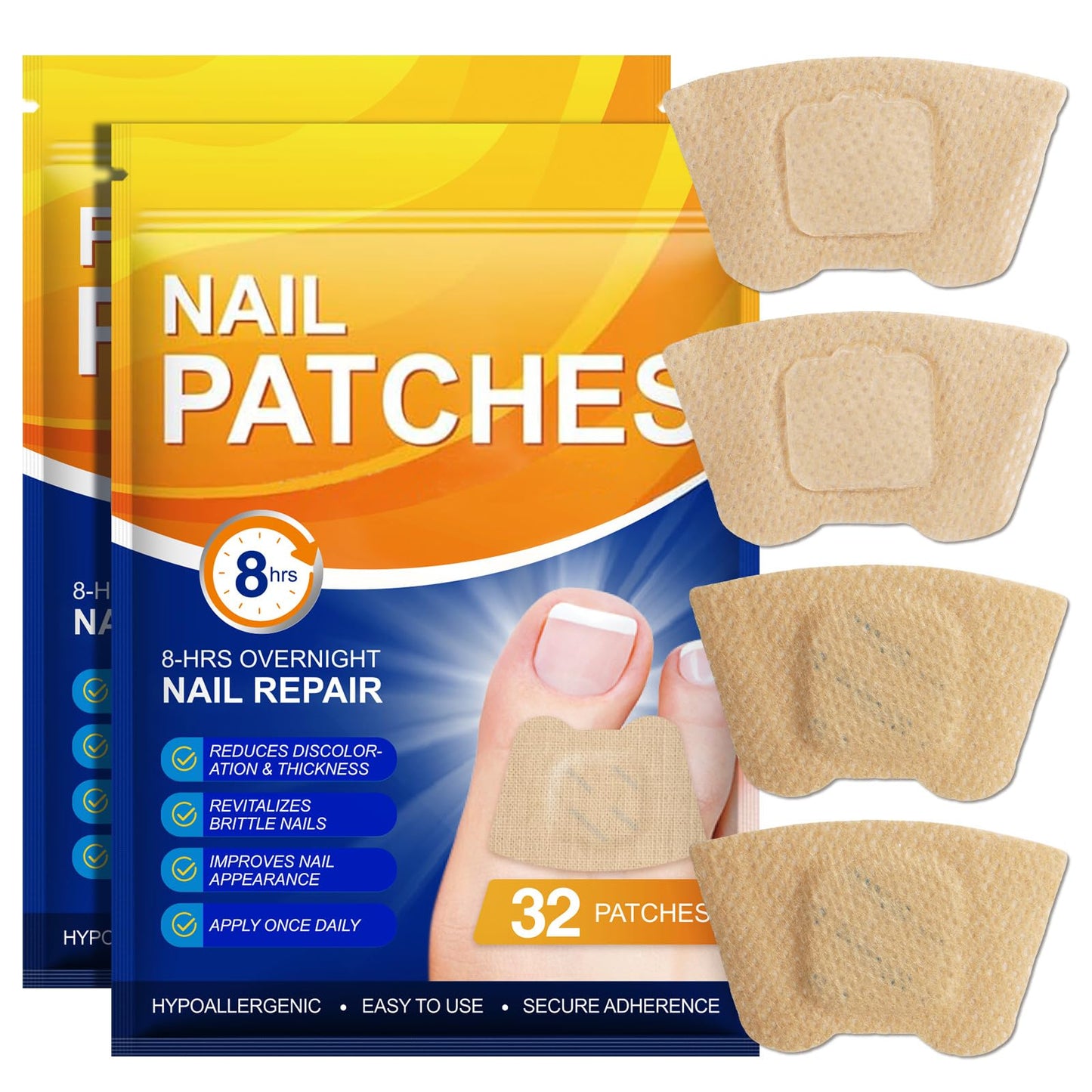Nail Patches, 32 Pcs Toenail Care Patches for Dry, Weak & Cracked Nails, Deeply Moisturizing Nail, Protector and Improve the Appearance for Toenails