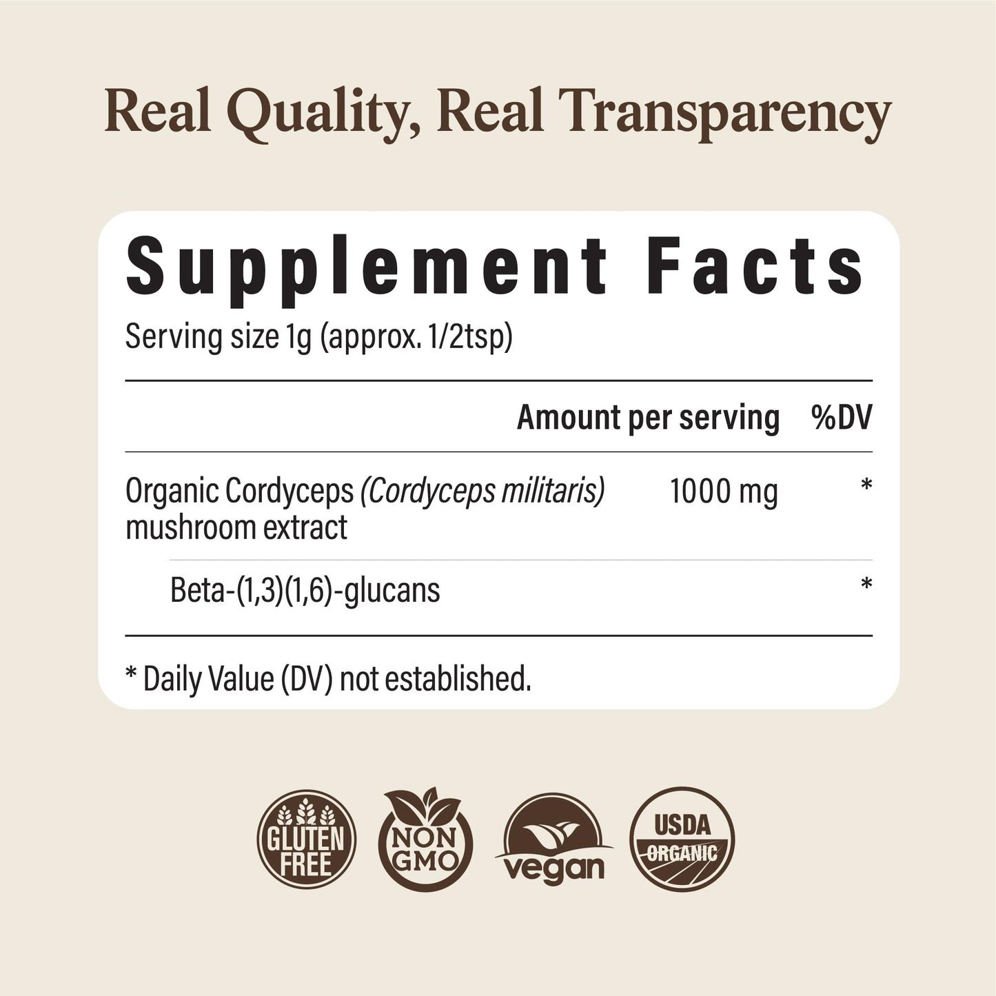 Real Mushrooms Cordyceps Mushroom Powder - Organic Cordyceps Powder Mushroom Energy and Wellness Support - Rich in Beta Glucans - Non-GMO, Vegan Supplement, 60 Servings