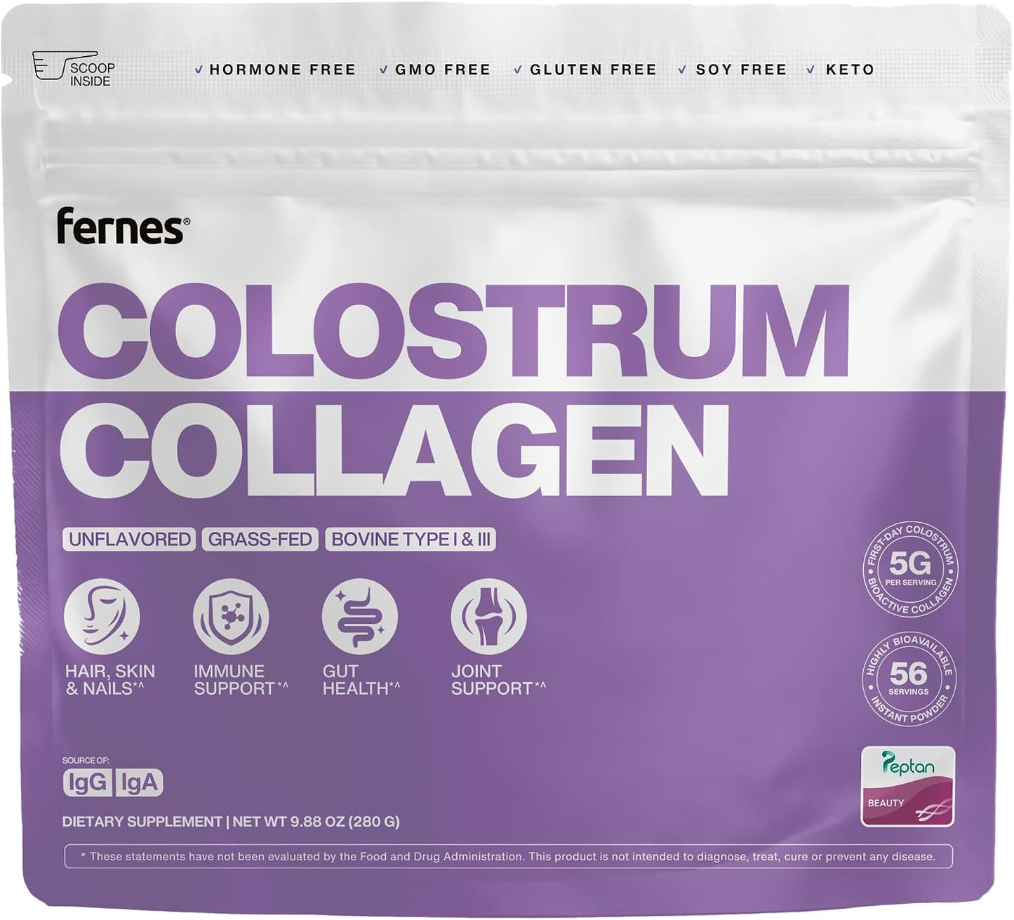 Liposomal Bovine Colostrum Powder with Collagen for Gut Health, Immune Support, Hair Growth & Beauty Supplement | Grass-Fed, Unflavored, 56 Servings
