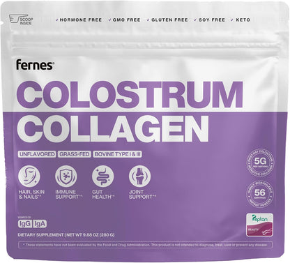 Liposomal Bovine Colostrum Powder with Collagen for Gut Health, Immune Support, Hair Growth & Beauty Supplement | Grass-Fed, Unflavored, 56 Servings
