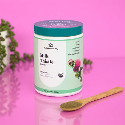Nature Restore Organic Milk Thistle Seed Powder (10 oz). Pure Silybum Marianum for Detox, Cleanse & Antioxidant Support. Natural Silymarin Flavonoids, Bulk Powder for DIY Capsules & Smoothies