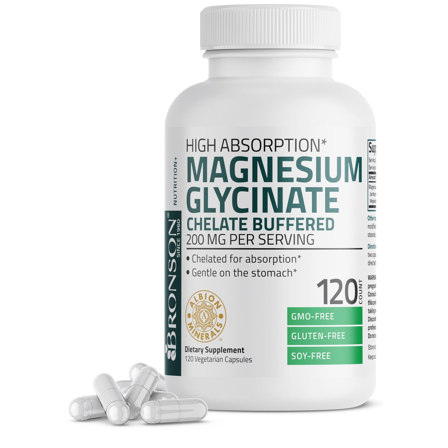 Bronson Magnesium Glycinate 200 MG Chelated High Absorption, 60 Capsules | Stress Relief, Sleep, Heart Health, Nerves, Muscles, and Metabolism Support, Vegetarian, Non-GMO, Gluten Free, Soy Free