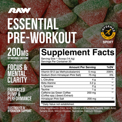 RAW Nutrition - Essential Pre - Chris Bumstead Pre Workout Formula, Sports Nutrition Pre-Workout Powders | Men & Womens Drink, Energy Powder for Working Out (Blue Raspberry)
