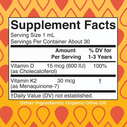 MARYRUTH'S Organics Vitamin D3 | Vitamin K2 | Vitamin D3 K2 Drops | K2 D3 Vitamin Liquid Supplement for Toddlers | Kids Supplement for Calcium Absorption Strong Bones | Vegan | Gluten Free | 1 Fl Oz