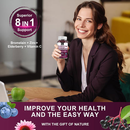 (2 Pack) Quercetin Gummies - Quercetin with Bromelain 2378mg - Blend with Elderberry, Echinacea Purpurea Extract, Zinc, Vitamin C,D3,K2, Complex Supports Immune, Cardiovascular & Respiratory Function