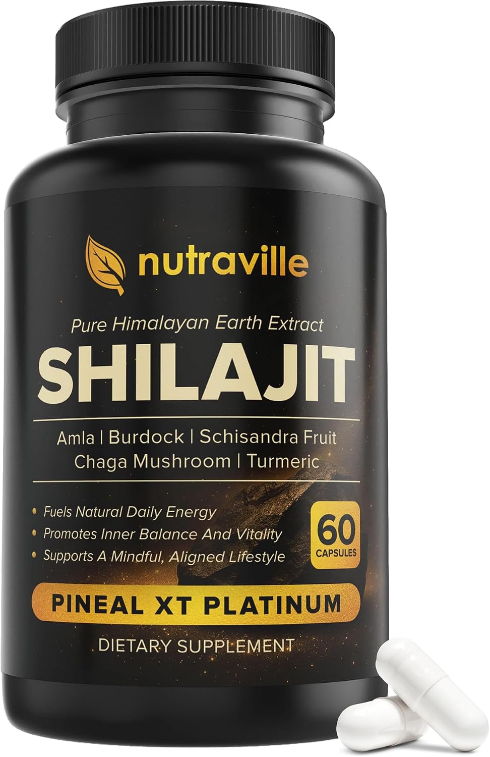 Pineal XT Platinum - Pure Himalayan Shilajit Supplement | Supports Energy, Brain Health & Memory, Rapid Pineal Gland Activation Cognitive Health Support, 60 Veggie Capsules