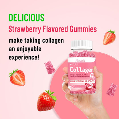 Sugar Free Collagen Gummies for Women Men, 2500mg Collagen with Biotin Sea Moss wberry Flavored Supplement