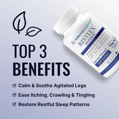 Approved Science Restlex for Restless Legs – Magnesium Glycinate for Calm Legs and Restful Legs – Natural Itching, Crawling, and Tingling in Feet and Legs - Calm, Restful Sleep Support - 1 Month