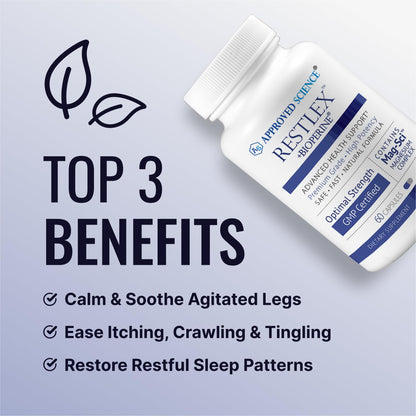 Approved Science Restlex for Restless Legs – Magnesium Glycinate for Calm Legs and Restful Legs – Natural Itching, Crawling, and Tingling in Feet and Legs - Calm, Restful Sleep Support - 1 Month
