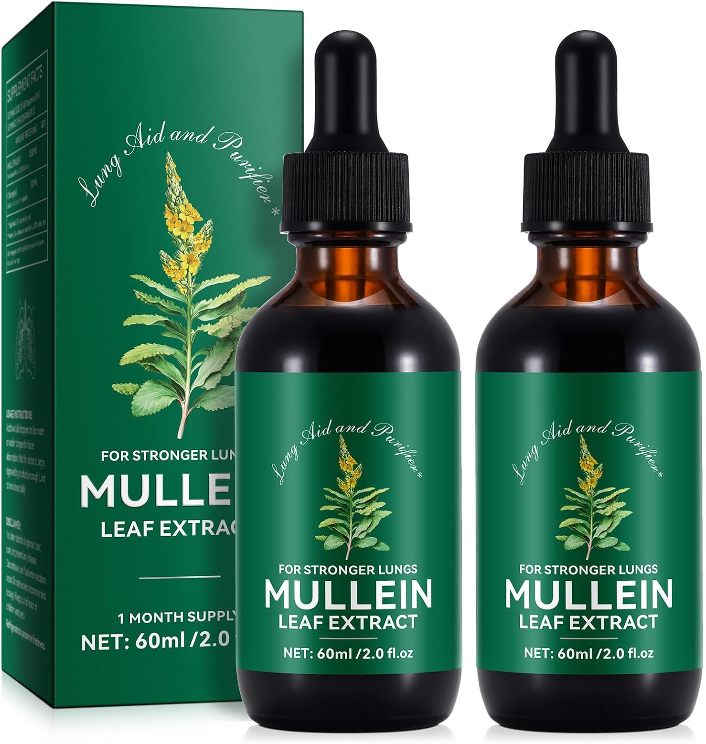 HUYEHF Mullein Drops, Mullein Leaf Extract Drops for Lungs Cleanse and Phlegm, Fast Absorption Powerful Mullein Extract for Stronger Lungs (2)