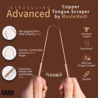 MasterMedi Tongue Scraper for Adults, 100% Stainless Steel Tongue Scrubber for Bad Breath, Easy to Use, Tongue Cleaner for Oral Care & Hygiene (SPTC-1|with Case)
