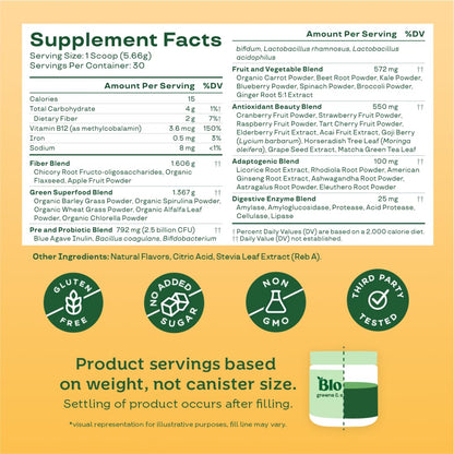 Bloom Nutrition Superfood Greens Powder, Berry, 30 Servings | Digestive Enzymes with Probiotics and Prebiotics, Gut Health, Bloating Relief for Women, Chlorella, Green Juice Mix