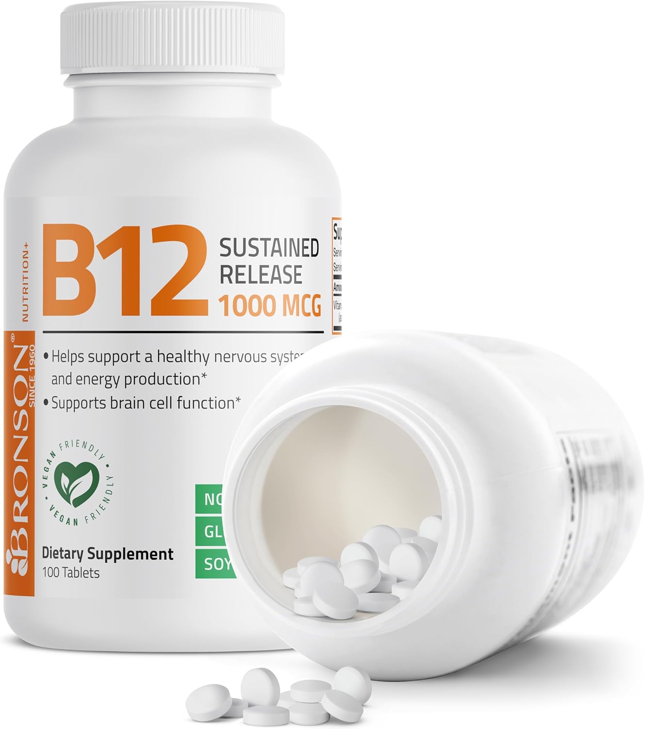 Bronson Vitamin B12 1000 mcg Sustained Release Premium Non GMO Tablets Supports Nervous System, Healthy Brain Function and Energy Production, 100 Count