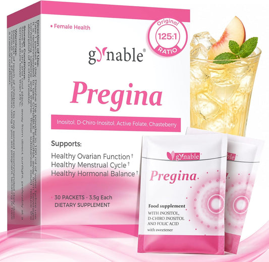 Gynable Pregina Myo-Inositol & D-Chiro Inositol for Women - Original 125:1 Formula, Hormonal Balance & Cycle Wellness, with Chaste Tree & Methylfolate, Powder Sachets, 30 Servings