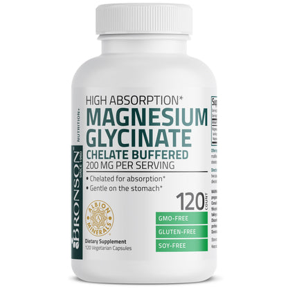 Bronson Magnesium Glycinate 200 MG Chelated High Absorption, 60 Capsules | Stress Relief, Sleep, Heart Health, Nerves, Muscles, and Metabolism Support, Vegetarian, Non-GMO, Gluten Free, Soy Free